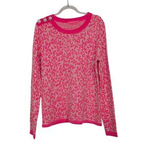 Lilly Pulitzer Morgen Jacquard Sweater Womens Size Medium Pink Topaz Leopard